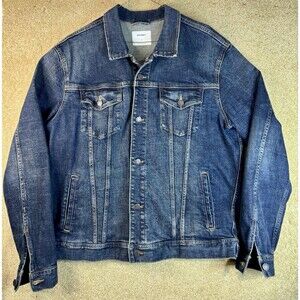 Old Navy Men Dark Wash Blue Denim Trucker Jacket Extra Large Button Down Stretch